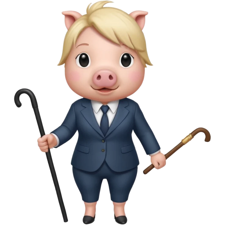 Female pig with hair wearing a suit and  a cane emoji