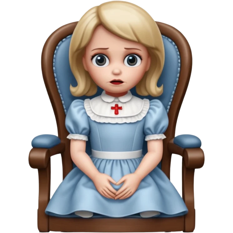 scaredannabelle doll is sitting on the chair


















 emoji