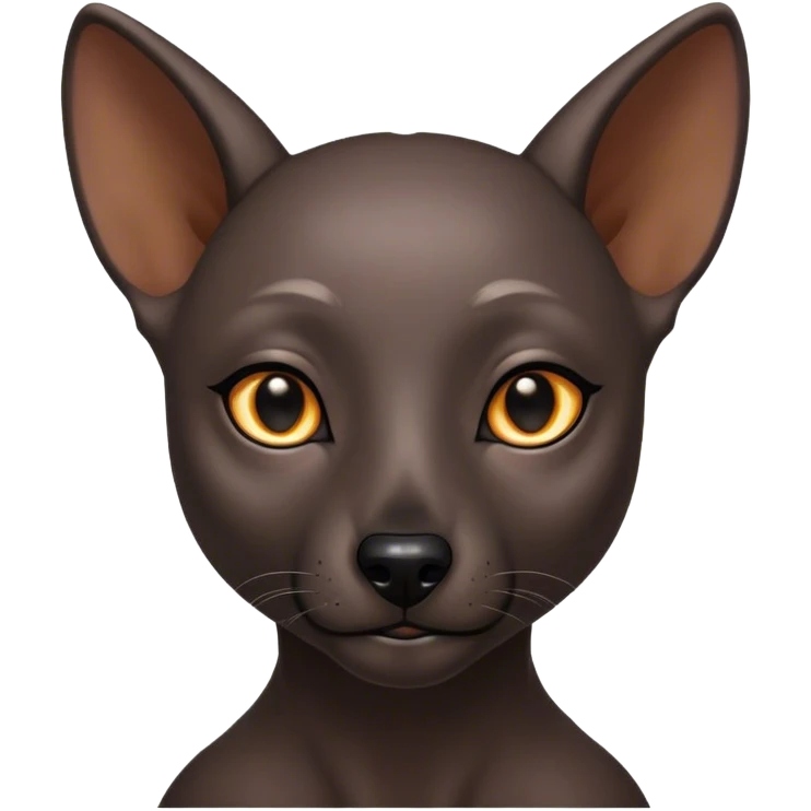 Cinematic Noble Xoloitzcuintle Portrait Emoji, Poised and regal, with a sleek, muscular build and smooth, hairless ebony skin accented by subtle wrinkles, deep-set soulful dark eyes, Simplified yet sharp and sophisticated features, highly detailed, glowing with a soft, dignified glow, high shine, intelligent and loyal, stylized with an air of ancient grace, focused and attentive, soft glowing outline, capturing the essence of a watchful and confident guardian, so majestic it feels as though it could stride out of the screen with effortless authority! emoji