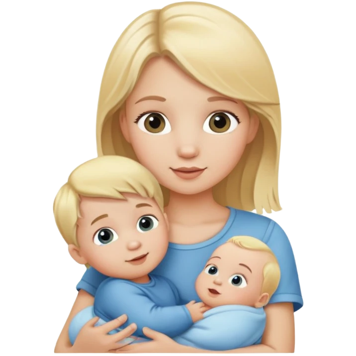 Blonde toddler girl holding a baby boy emoji