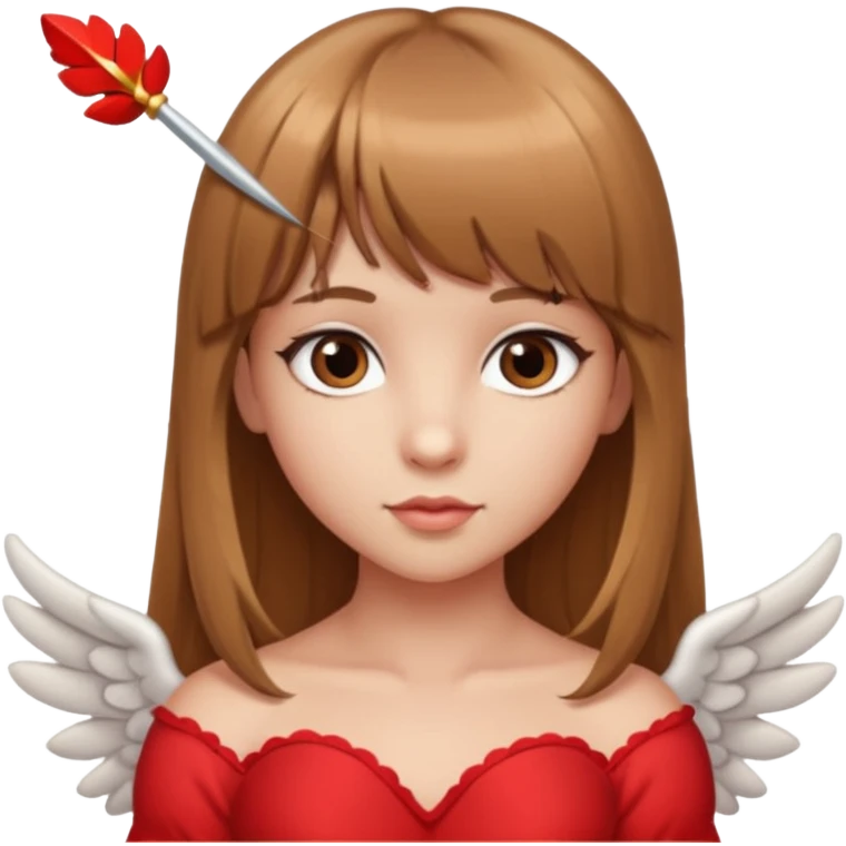Hada sexy cupido pequeña  de cabello largo lacio castaño claro con flequillo y ojos cafés  emoji