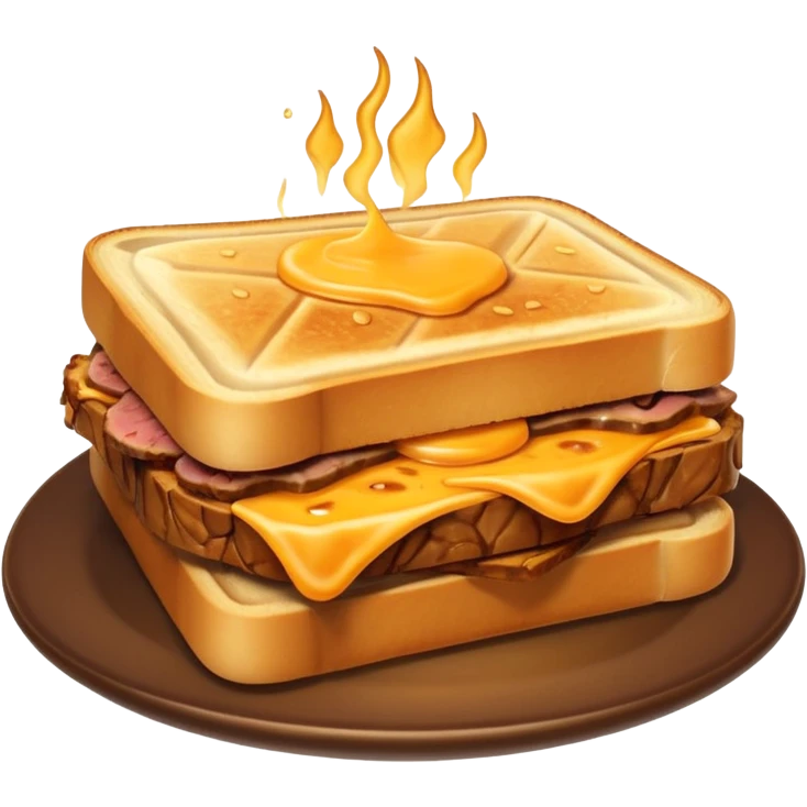 kavurma meat toasted sandwich object icon, grilled toasted bread, sautéed Turkish kavurma beef filling, melted cheese, juicy meat texture, golden brown crust, warm steam rising, 3D cartoon, mobile game icon style, centered, clean background, no text, no watermark emoji