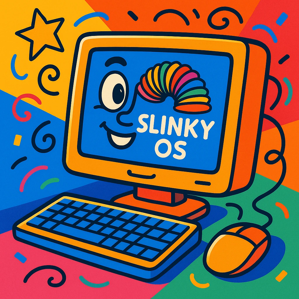 a computer running Slinky Operating System, playful and imaginative style emoji