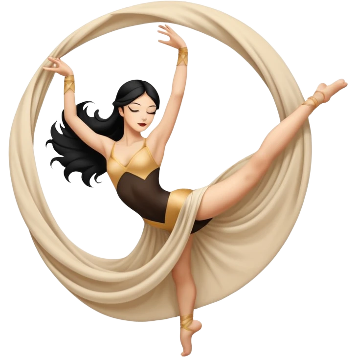 Emoji de una mujer pelinegra blanca bailarina de danza aerea haciendo figuras en el aire en una tela  emoji