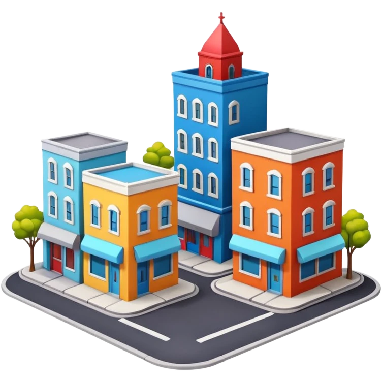 mini diorama of a classic city street corner with small buildings and road emoji