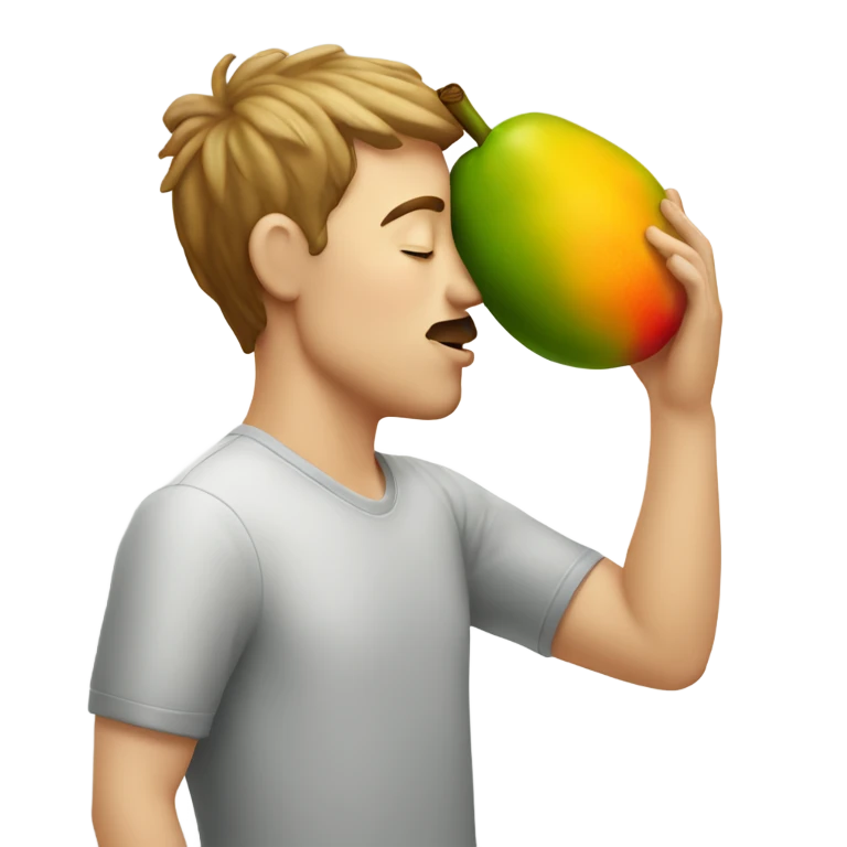 White guy kissing a Mango emoji