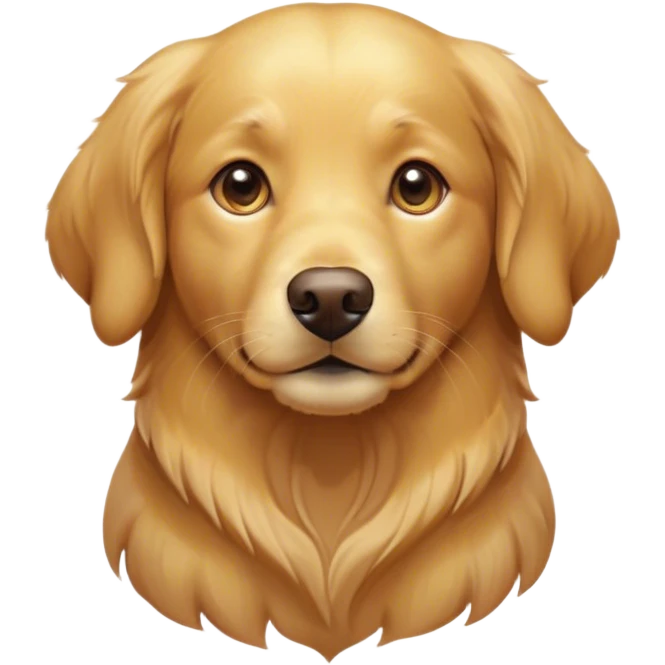 Cinematic Cute Golden Retriever Portrait Emoji, Head tilted playfully and inquisitively, showcasing a rich, glossy golden coat with a healthy sheen, round, sparkling brown eyes filled with curiosity, Simplified yet irresistibly adorable features, highly detailed, glowing with a warm, friendly glow, high shine, affectionate and lively, stylized with a touch of whimsy, bright and endearing, soft glowing outline, capturing the essence of a mischievous yet loving companion, so playful it feels like it could leap out of the screen and into your arms! emoji