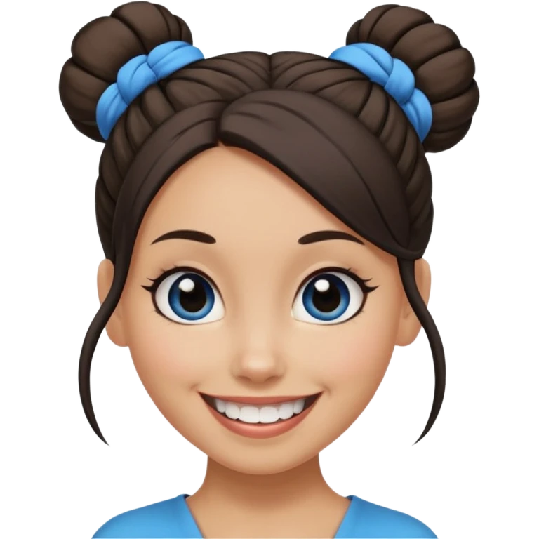 Now tied up her hair in a half-bun ,the on her head is black, while her bang is blue. Bigger eyes and brighter smile, show teeth while smiling emoji