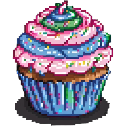 cupcake with pink frosting and rainbow sprinkles emoji