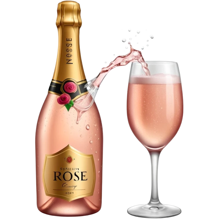 bottle of sparkling rose champagne tilted to the right emoji