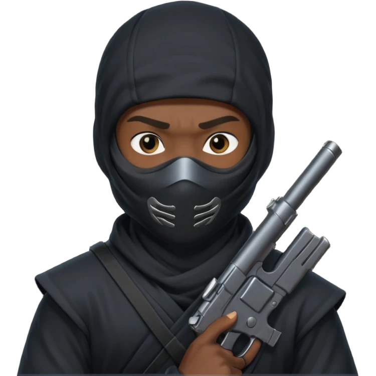 A black male in a ninja mask with a gun emoji