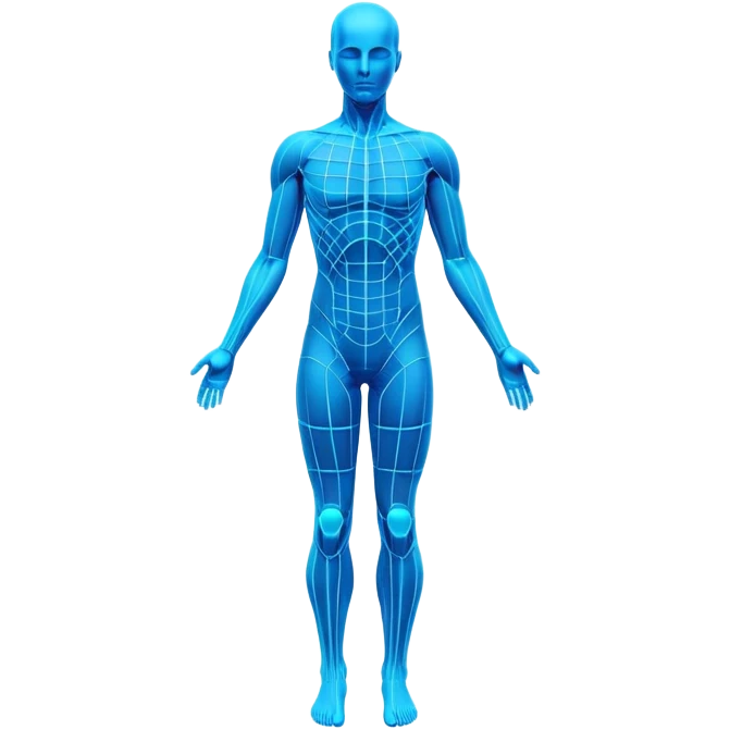 Human body silhouette with digital 3D scanning grid lines covering it, futuristic body scan emoji