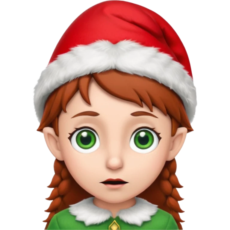 Worried elf on the shelf with red hat and brown hair emoji