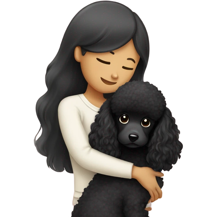 Black poodle getting hugged by long hair Asian girl emoji