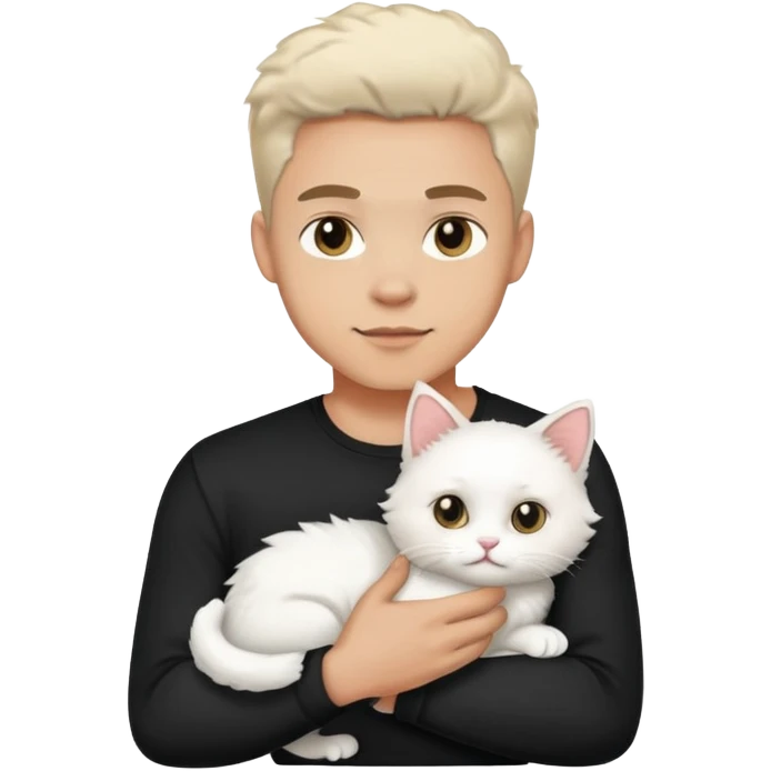 handsome man, wearing black pressing shirt and holding white cute cat emoji
