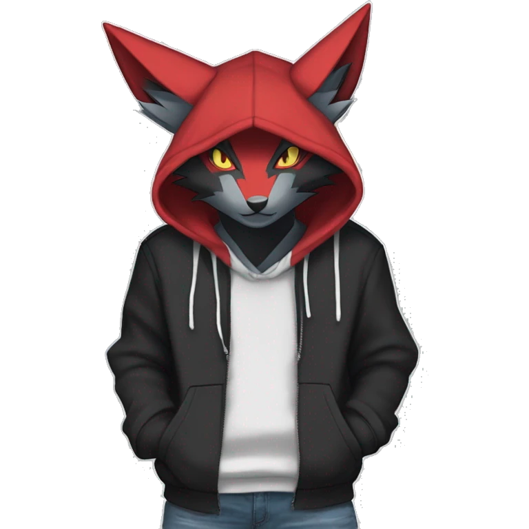Edgy Cool Anthro Zoroark-Zangoose-Litten Fakemon Fursona Hoodie Full Body emoji
