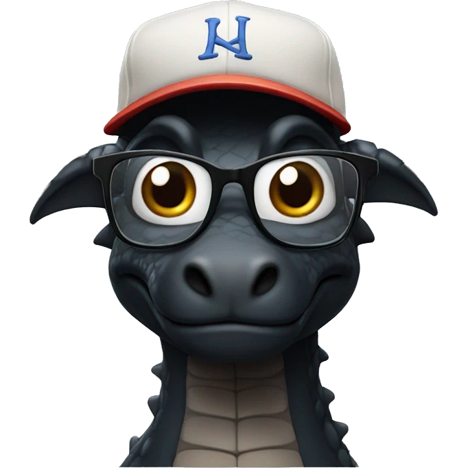 black dragon in square glasses and baseball cap emoji