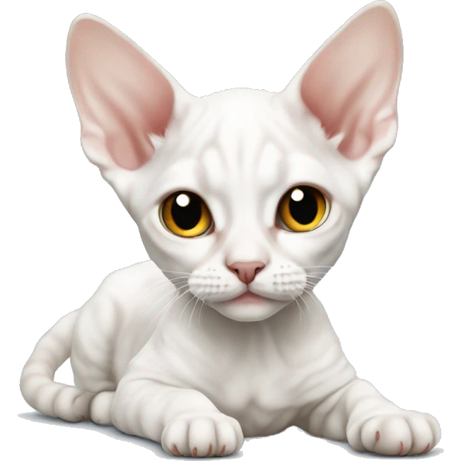 White Devon rex kitten laying  emoji
