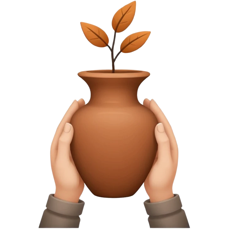 Minimalistic flat vector icon, iOS style, thin black contour on white background. Hands shaping a small clay vase. Clean, no text, no shadow emoji