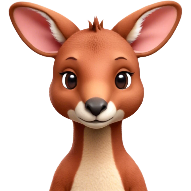 Cinematic Cute Adult Red Kangaroo Portrait Emoji, Head tilted playfully and inquisitively, showcasing a charming, robust build with soft reddish fur and a uniquely red kangaroo-like head featuring a gentle, elongated snout and rounded ears, with large, sparkling eyes full of wonder, Simplified yet irresistibly adorable features, highly detailed, glowing with a warm, friendly glow, high shine, affectionate and lively, stylized with a touch of outback whimsy, soft glowing outline, capturing the essence of a mischievous yet loving kangaroo that seems as if it could hop out of the screen into your arms! emoji