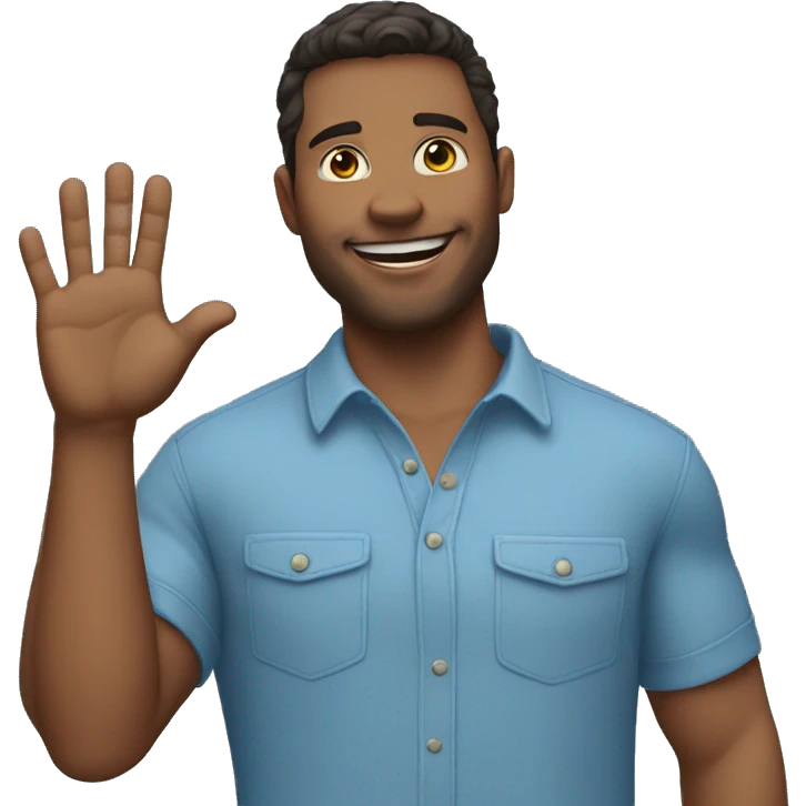 I raise my hand with 5 fingers in the air with blue shirt emoji