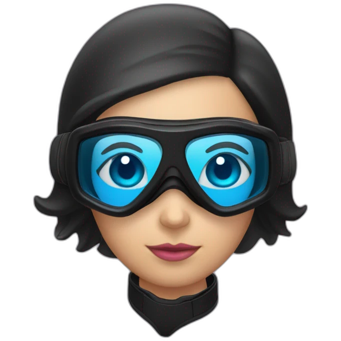 scubadiver woman, with black suit and Pink dive mask in her blue eyes emoji