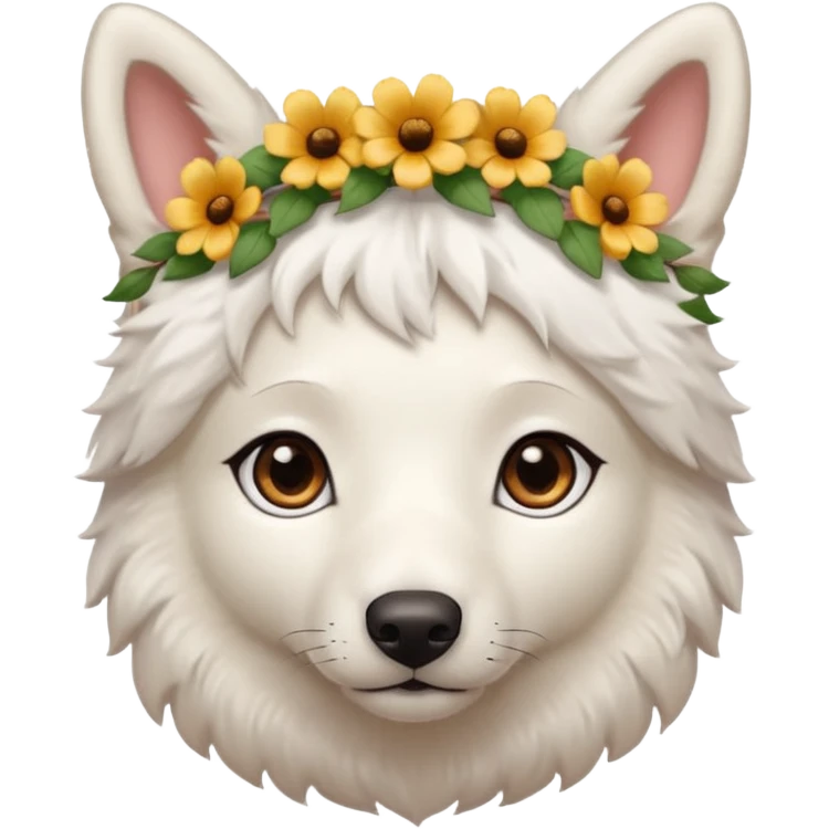 Cute Brown eyes White Shepard with very short fur with 1 flowerband on the head emoji