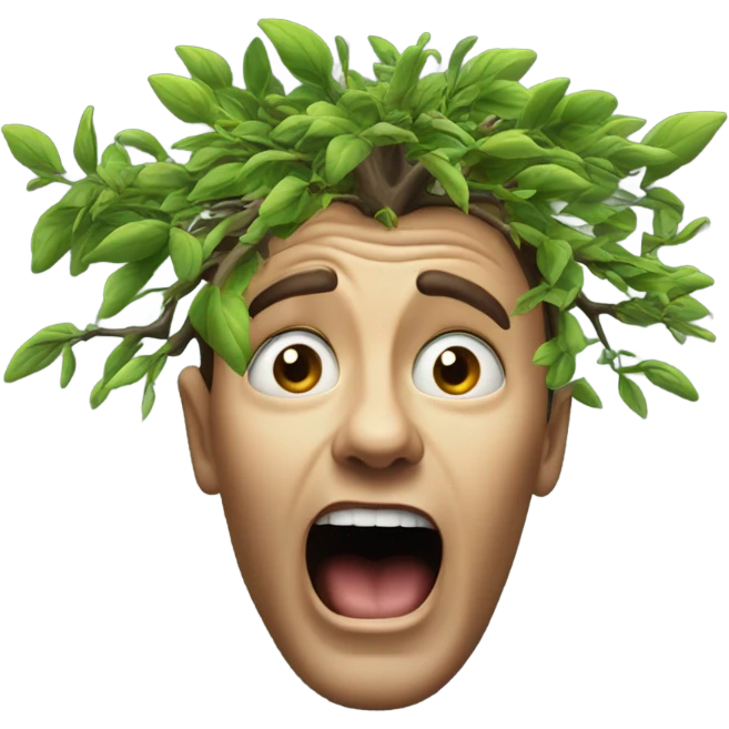 face of smeone whos mind is blown with tree growing out top emoji