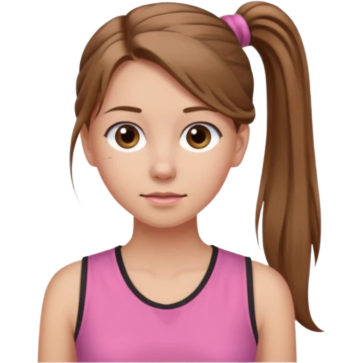 Девушка, светло русые, длинные волосы, собранные в хвост, серые глаза, розовая майка без рукавов  emoji