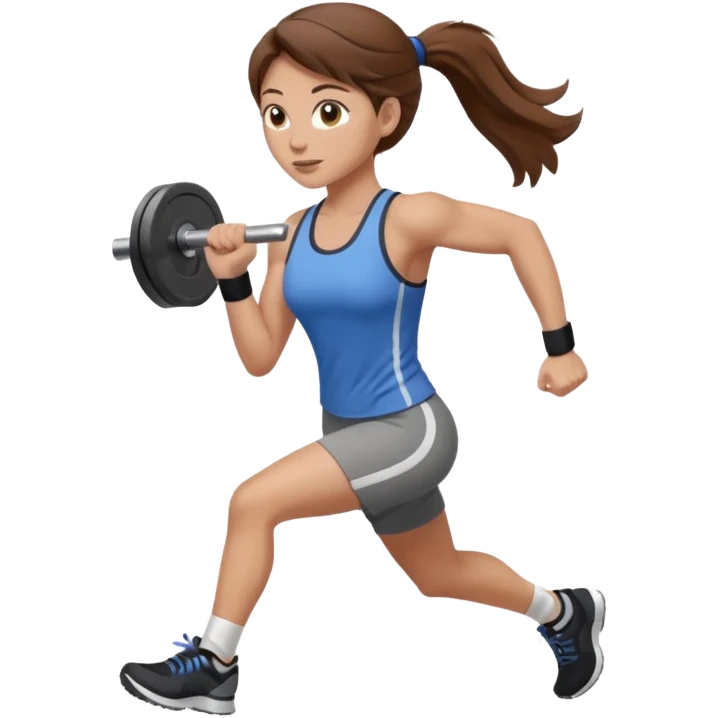 one women running and lifting weights. brown hair, light skin, hazel eyes. emoji