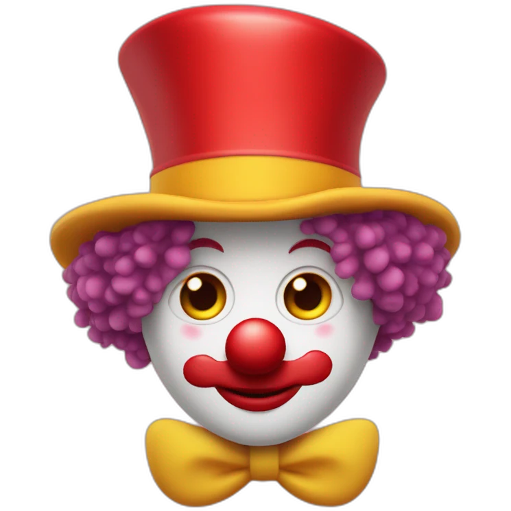 un clown au nez rouge avec des cheveux jaune bouclés et un haut chapeau fin  emoji