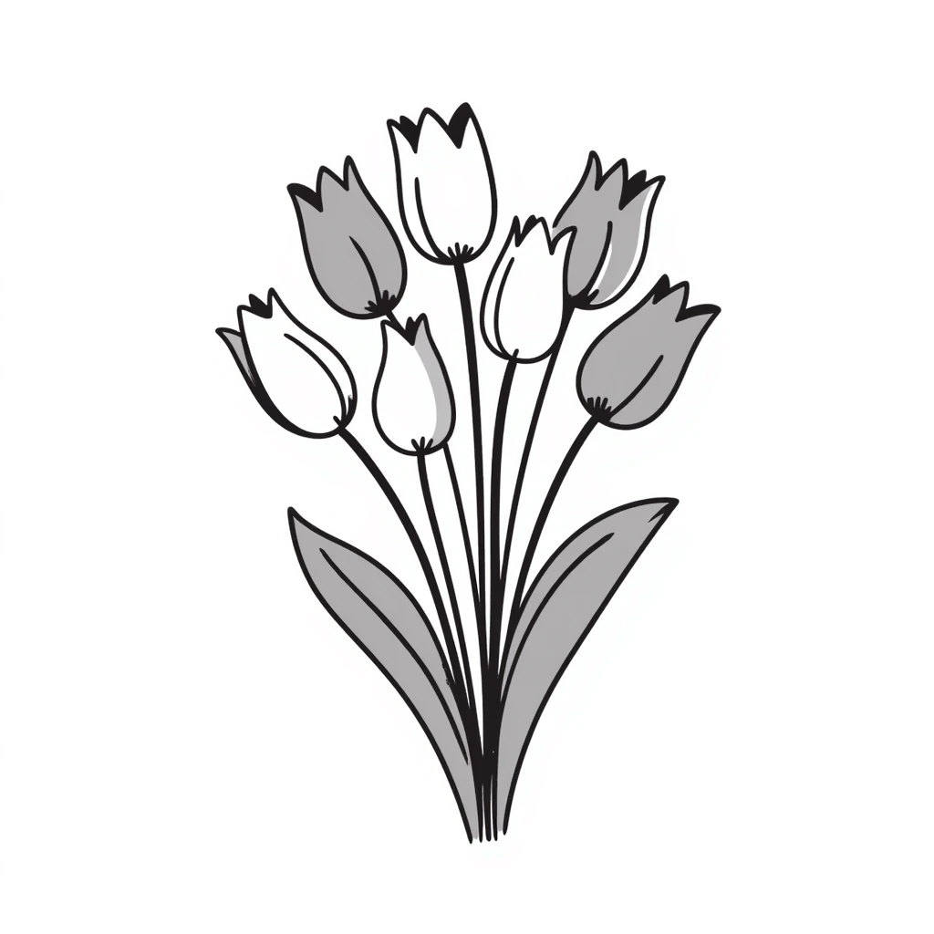 Bouquet of tulips with stems and leaves. Using specific pastel colors (dd9fb0, ffc6d3, a3bfc9, c4bee2, f1b091). Hand-drawn doodle style with delicate flower details. Multiple tulip blossoms in different stages of opening. Elegant floral design with transparent background. emoji