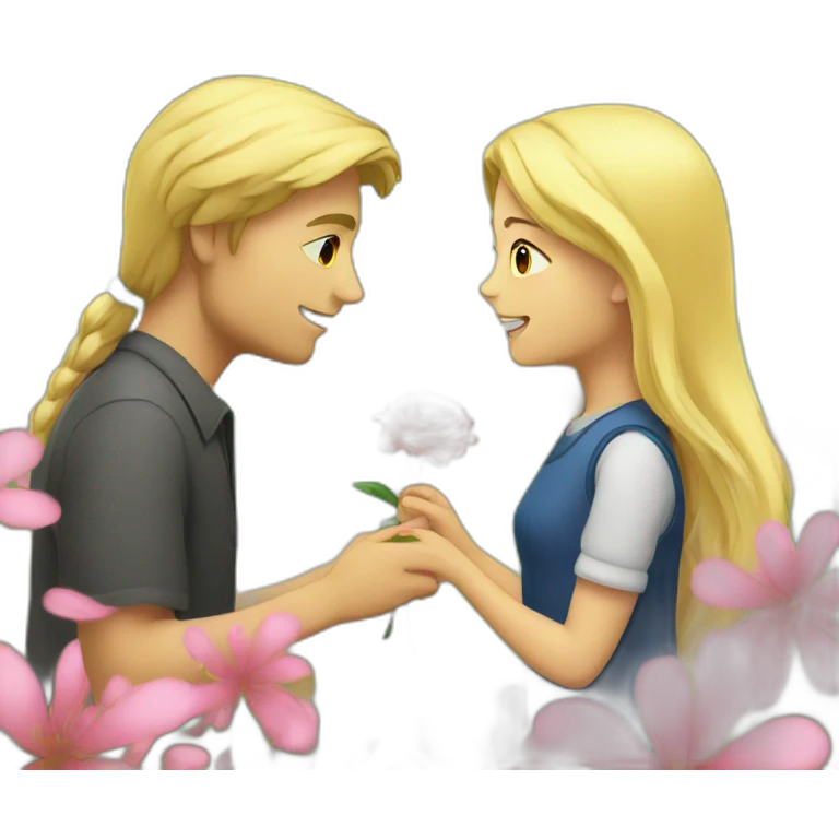 A blonde girl gives a flower to a man  emoji