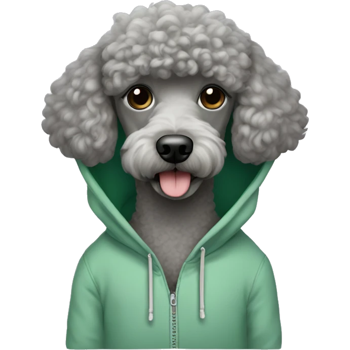gray poodle wearing a sage green hoodie emoji
