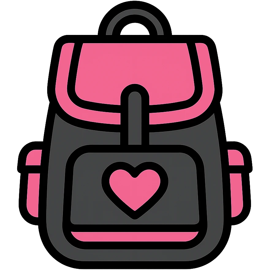 pink and black gothic backpack, modern, clean lines, minimalistic, with a heart accent emoji
