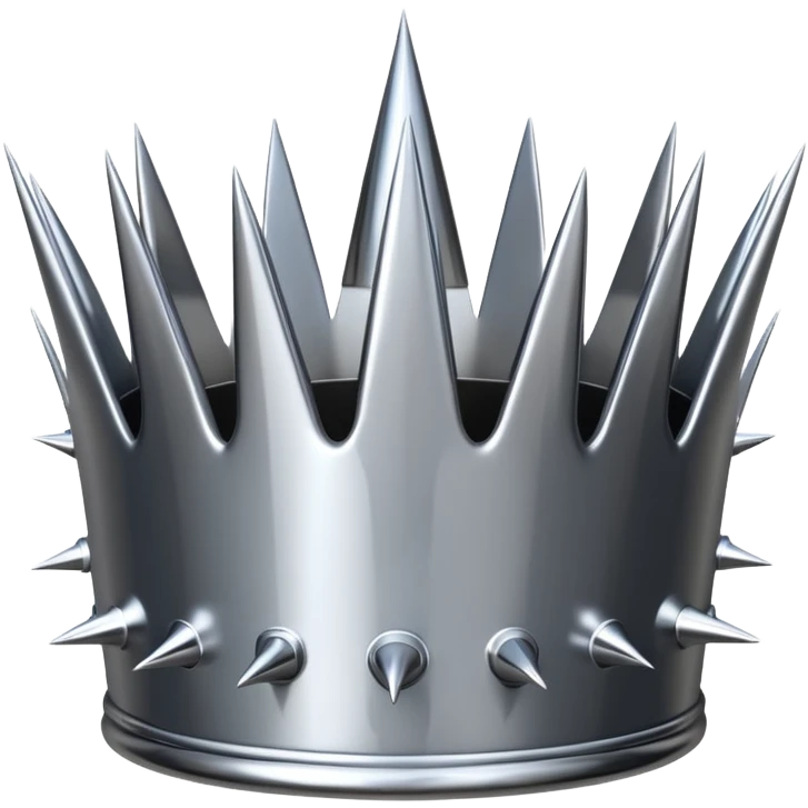 A spiked crown emoji made of silver chrome, sharp yet rounded metallic spikes, glossy reflections, aggressive luxury swag aesthetic, iOS emoji style, centered, clean white background emoji