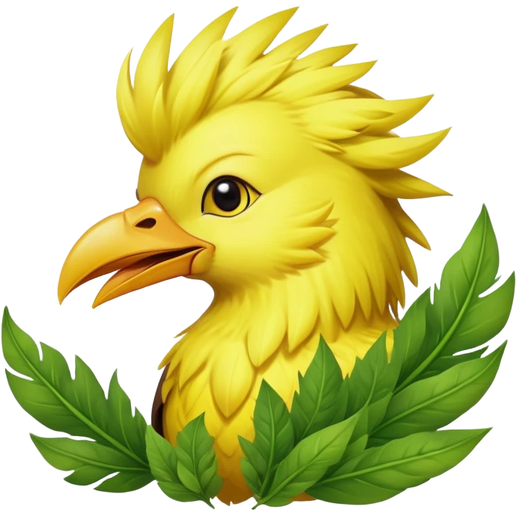 Chocobo eating gysahl greens, yellow bird munching on green leaves emoji