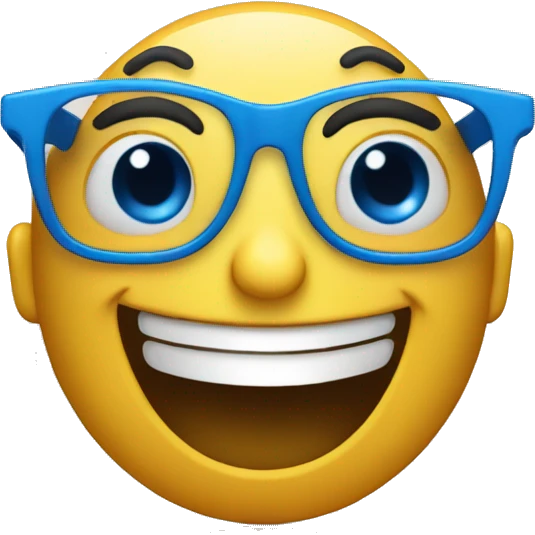 An emoji which has bue eyes and wears blue glasses and is laughing  emoji