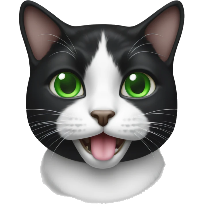 black and white cat with spot on mouth and nose green eyes emoji
