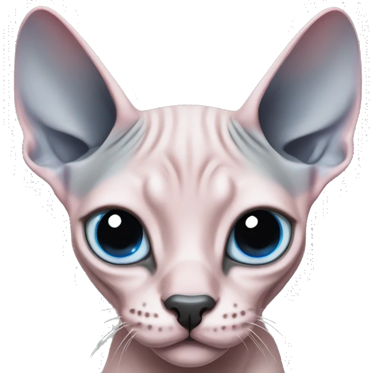 grey and pink sphynx cat with blue eyes and black nose emoji