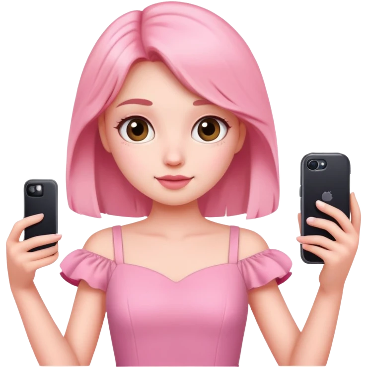 girl wearing a cute pink dress taking a selfie emoji