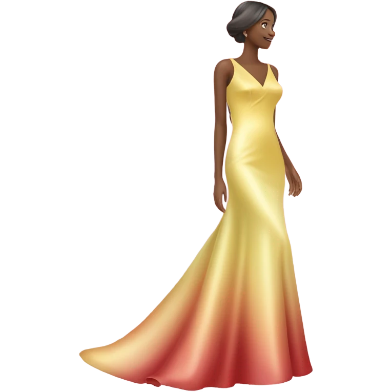 Realistic isolated long slim pastel color:#EEEE00 formal party satin dress with gradient shiny sparkling to color:#990000 emoji