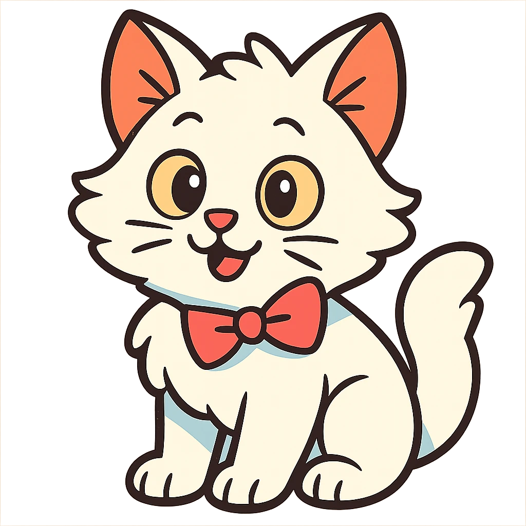 cute fluffy white kitten with a light pink bow, more expressive emoji