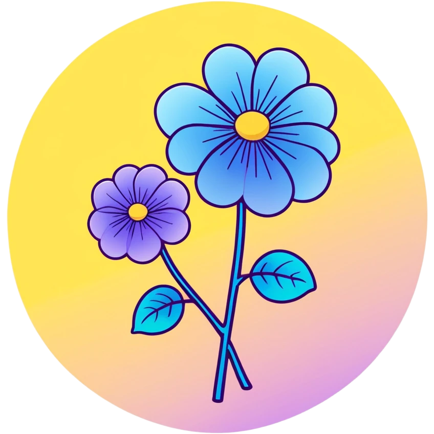 Whimsical hydrangea flower with sweet expression, fluffy round flower cluster in lovely purple-blue gradient, and adorable small leaves emoji