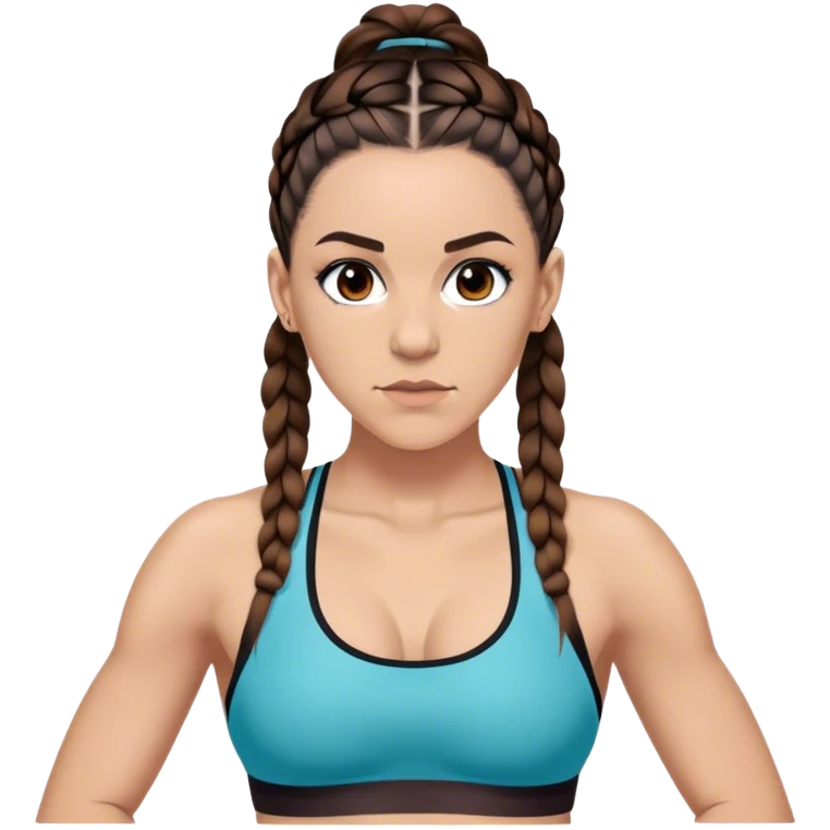 Melanie chisholm with two dark brown french braids parted down the middle, wearing a sports bra emoji