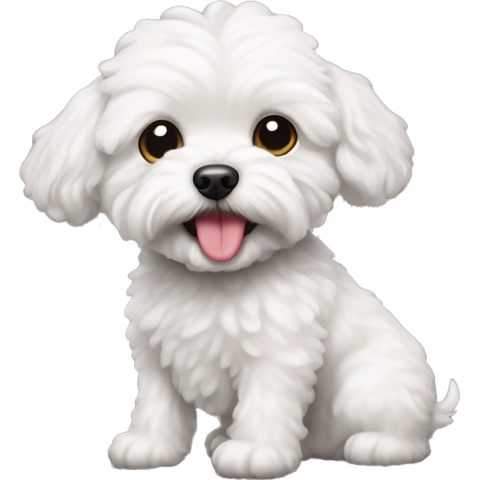 white maltipoo dog with tongue emoji