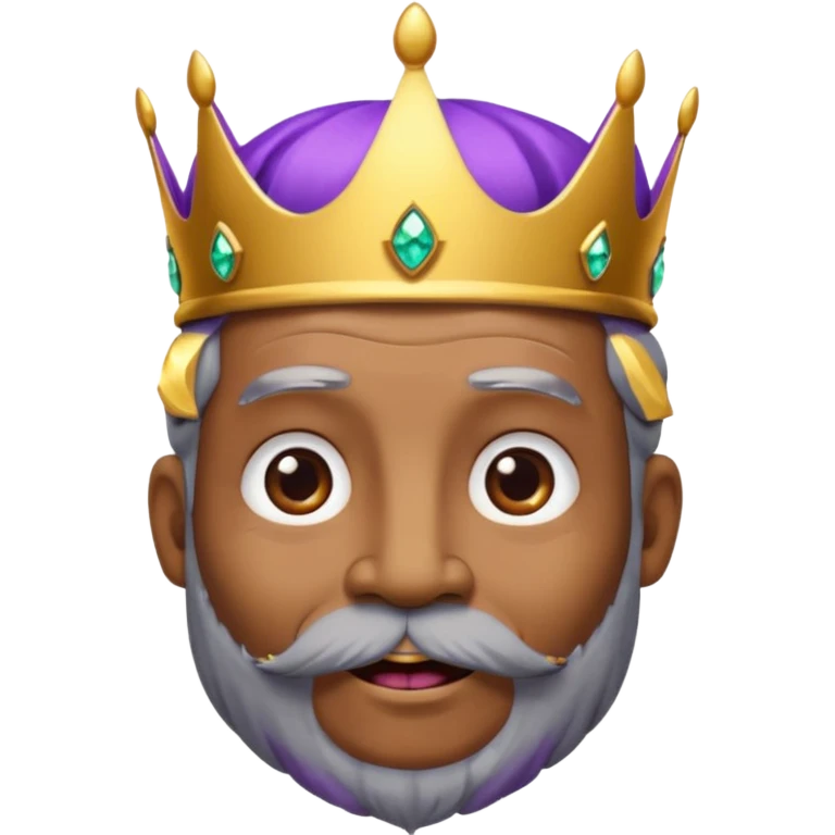 Create a cartoon-style emoji of Baltasar, one of the Three Wise Men. Only show his face and crown. He is older, with a black beard showing streaks of gray, joyful wrinkles, and a purple and gold jeweled crown. Express warmth and wisdom. Colorful and simple, suitable as an emoji. emoji