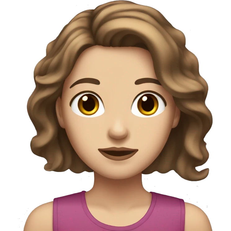 a white girl with shoulder length brown hair, brown eyes, small rosy lips emoji
