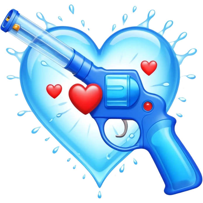 Water gun shooting through a heart made of handa emoji