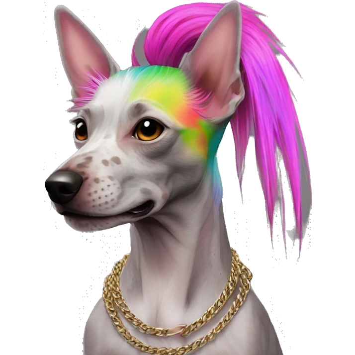 Punk Chinese crested dog neon rainbow hair gold chain punk piercings tattoos punk ear piercings emoji
